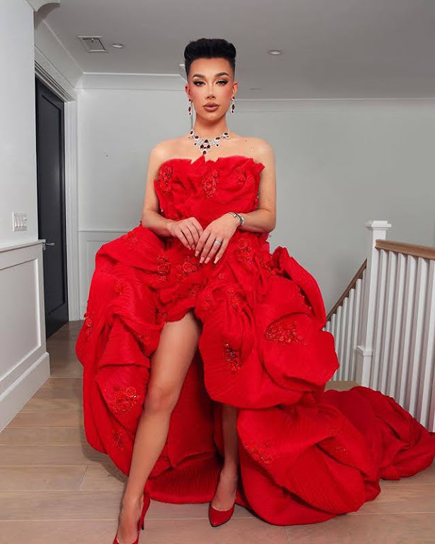 James Charles hot red outfit