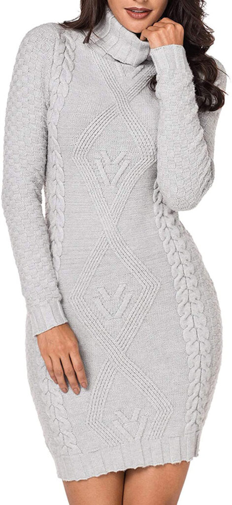 Slim Fit Cable Knit Long Sleeve Sweater Dress