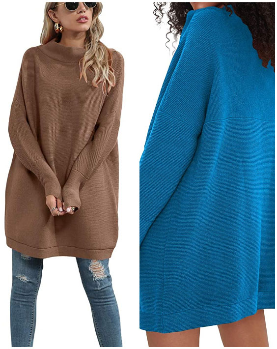 Turtleneck Batwing Sleeve Chunky Knit Pullover Sweater
