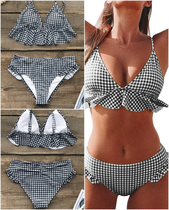Ruffle V Neck Two Piece Bathing Suit Two Piece Swimsuits Ideas