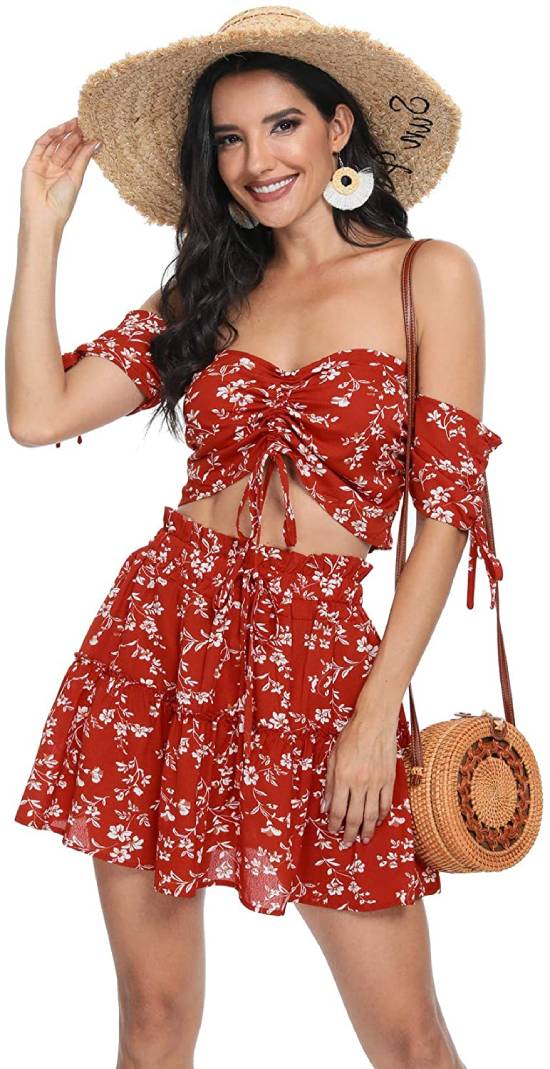 Hot Red Two Piece Outfit for Women