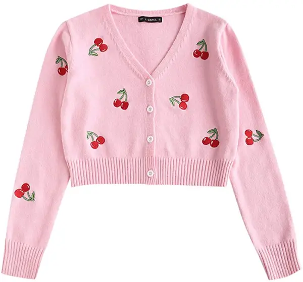 Pink Rib-Knit Cropped Cardigan Sweater