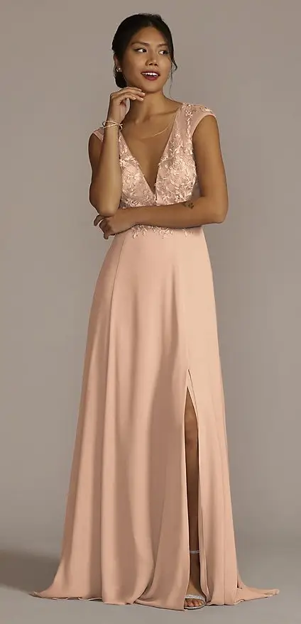 Cap Sleeve Lace and Georgette Bridesmaid Dress