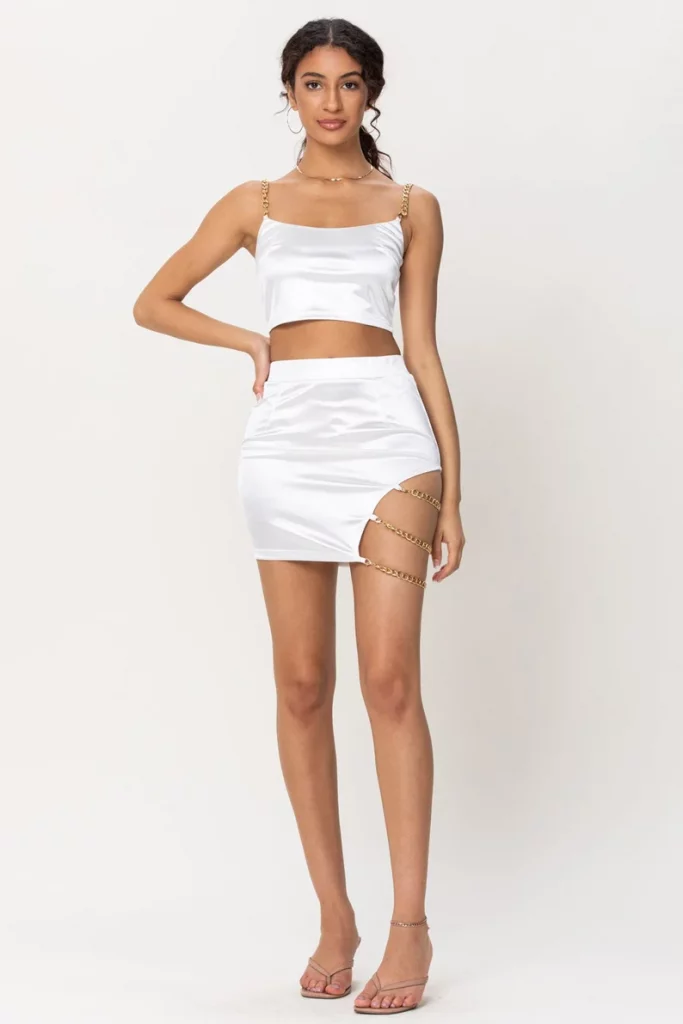 Satin Chain Crop Top and Cut Out Skirt Set