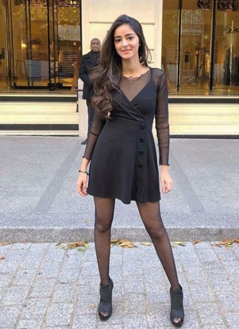 Polka dot pantyhose with black dress idea